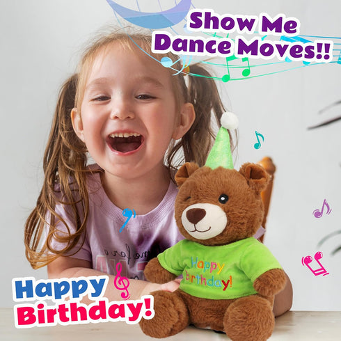 Cuteoy Happy Birthday Bear Musical Stuffed Animal Shaking Singing Dancing Plush Toy Electric Interactive Animated