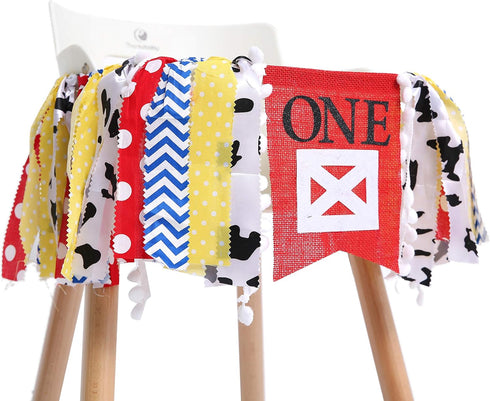 1st WAOUH Farm High Chair Banner - Birthday Party Theme Decoration, Fabric Garland Cake Smash Photo Prop, Souvenir