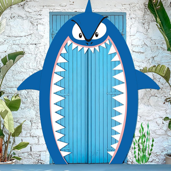 Preboun Shark Party Decorations - 69 x 96 Sign Door Backdrop Birthday Baby Shower Banner for Ocean Theme Supplies