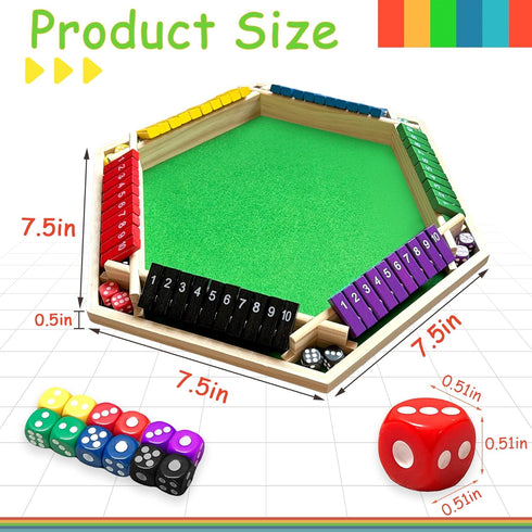 HENNAED 6-Player 1-10 Shut The Box Game Wooden Close The Box Math Game with Dice, Educational Family Board Game