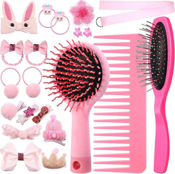 YoungJoy 21 Pcs Doll Hair Play Accessories, Pink Series Hair Brush Set for 18 and 14 Inch Dolls, Beauty Hair Care Tools