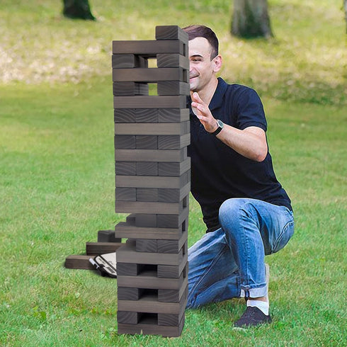 Juegoal Giant Tumble Tower Blocks Game, 54 Pieces Wood Stacking Game with Dice Set and Canvas Bag for Family Fun