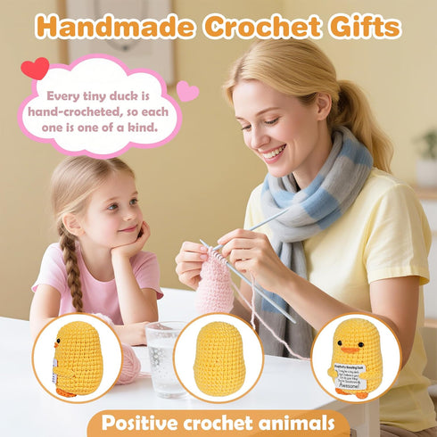 Positive Affirmation Companion Crochet Duck, Inspirational Crochet Animals Stress Anxiety Relief Toys, Handmade Mental