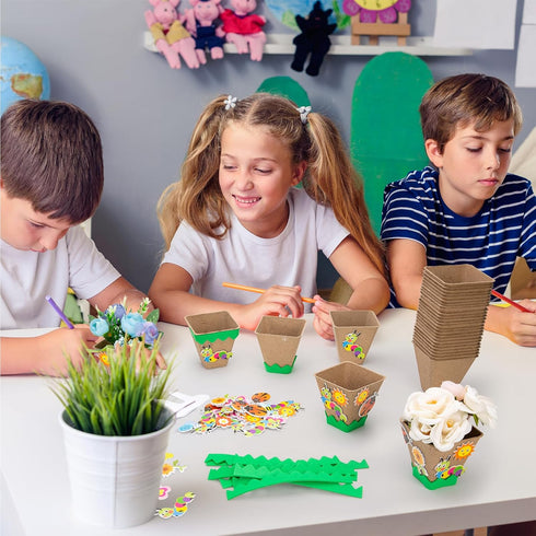 30 Pack 120 30 Ayfjovs Garden Paper Pot Craft Kit, Square Paper Peat Pots with PCS Adhesive Foam Stickers and PCS
