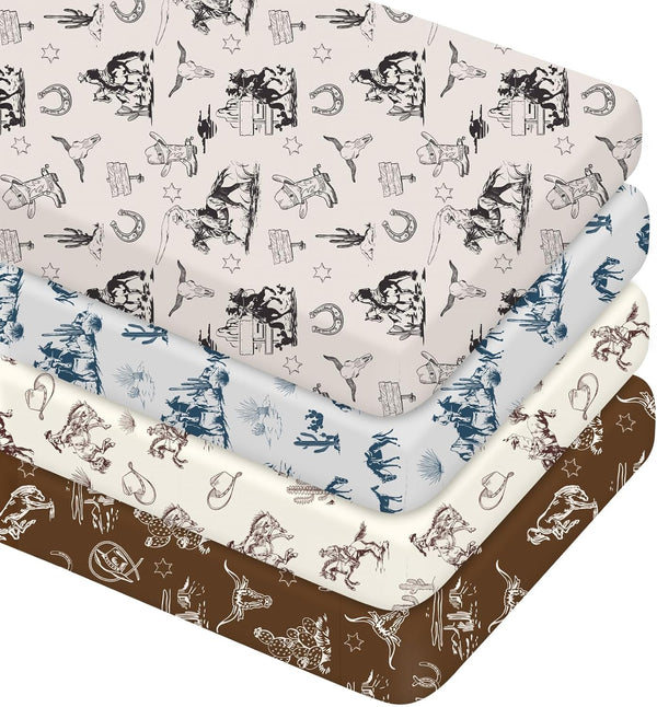 VitalCozy 4 Pcs Vintage Western Cowboy Crib Sheet Set Newborn Bedding Nursery