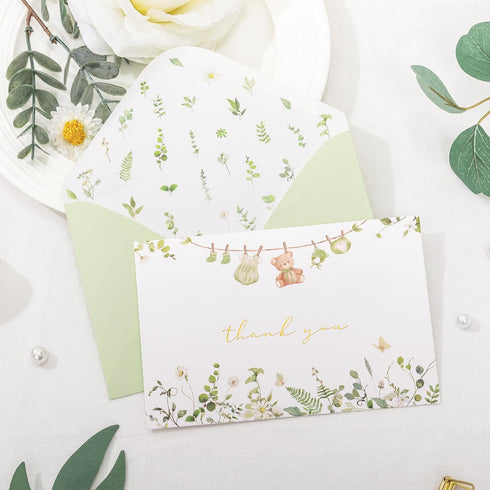 Stickers(50 Pack), Crisky Sage Green Baby Shower Thank You Cards with Envelopes & Eucalyptus Baby Thank You Cards Bulk
