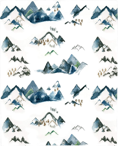NoJo Super Soft Mini Crib Sheet - Blue, Green, Tan & White Mountain Watercolor Fitted