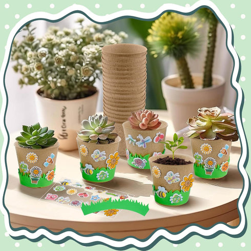 JYNTERPLAY 18 Pack 18 108 Spring Garden Paper Pot Craft Kit Include Pcs Paper Mache Pots and Pcs Adhesive Foam Stickers