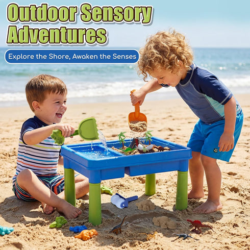 16 Lehoo Castle Dinosaur Sensory Table with Sand, Sand Table with Lid & Dinosaurs, Adjustable Legs, Indoor Outdoor