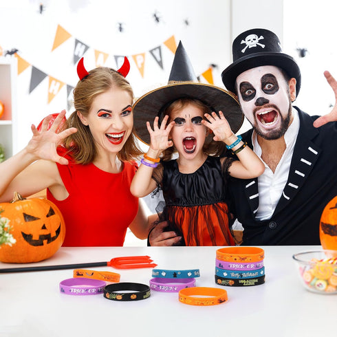 Lesnala 48 Pcs Halloween Silicone Wristband, 4 Classic Styles for Kid Holiday Gifts, Party Favor and Goodie Bag Fillers