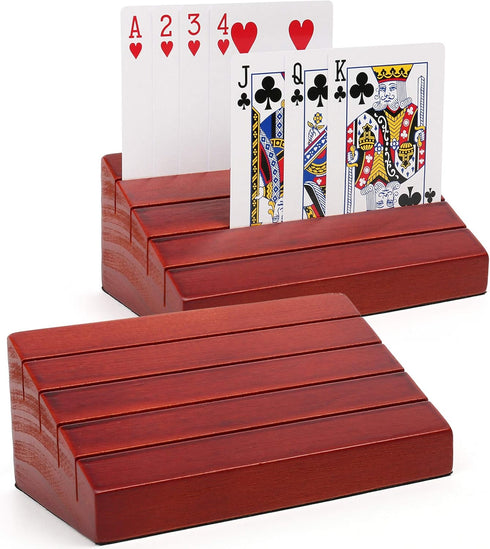 LotFancy Wooden Playing Card Holder for Kids, Adults, Seniors - 2 Pack for Family Game Nights