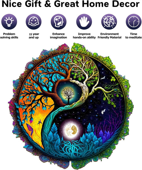 Wooden Puzzle for Adults - Tree of Life Wooden Jigsaw Puzzles, Unique Zen Shape Gifts for Family Friends