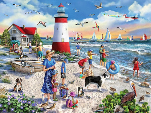 White Mountain Puzzles Lighthouse Beach, 500 Piece Jigsaw Puzzle