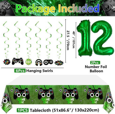 Video Game Party Decorations for Boys, 12th Birthday Banner, Tablecloth, Gaming Pattern Balloons & Sign