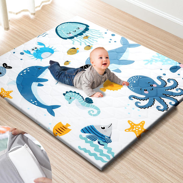 TINYHARBO Premium Foam Baby Play Mat 47x47 Removable & Machine Washable Cover,