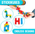 StickiKubes 36 Non-Toxic Stacking Cubes in 4 Colors, Stickable to Almost Everything, No Residue, Creative Construction Toy with Display Easel (1 Pack)