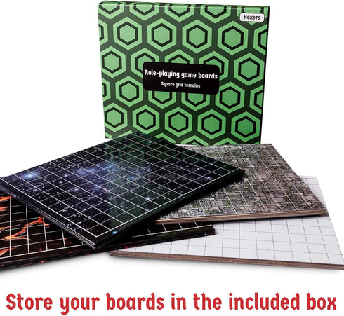 Hexers Role-playing Game Board Mat, Square Grid Terrains, 8 Different Terrains for Dungeons and Dragons RPG