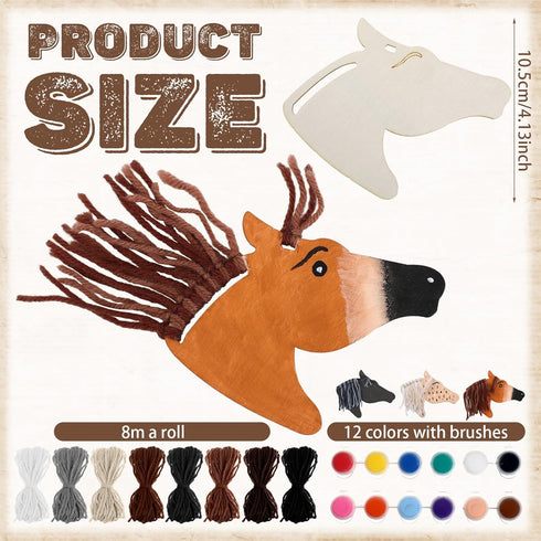 24 Geelin Pcs Wooden Horse Craft Western Ornament Unfinished Wooden Cutouts Horse Painting Kit Unicorn Ornament DIY