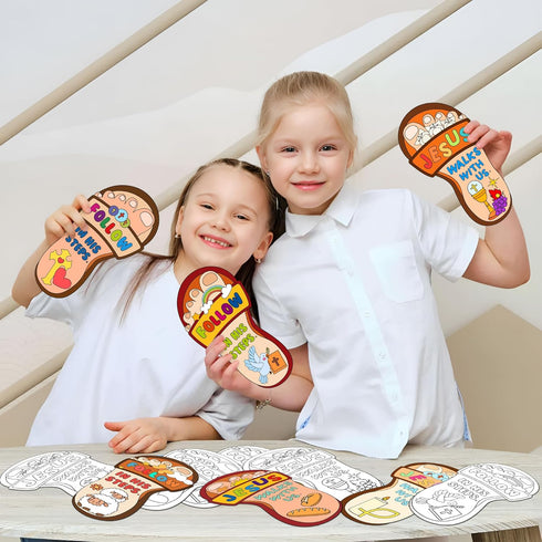 Dvbonike 24Pcs Sunday School Crafts for Kids, Color Your Own Jesus Walks with Us Craft Kit for DIY Gifts