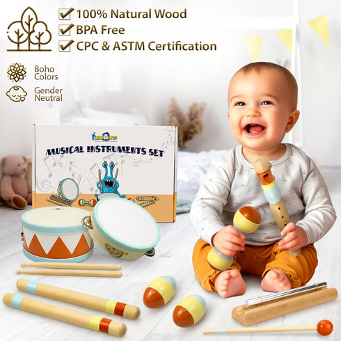 1-3 Set MINIARTIS Toddler Musical Instruments - Montessori Wooden Musical Toys for Toddlers | Modern Boho Baby Drum
