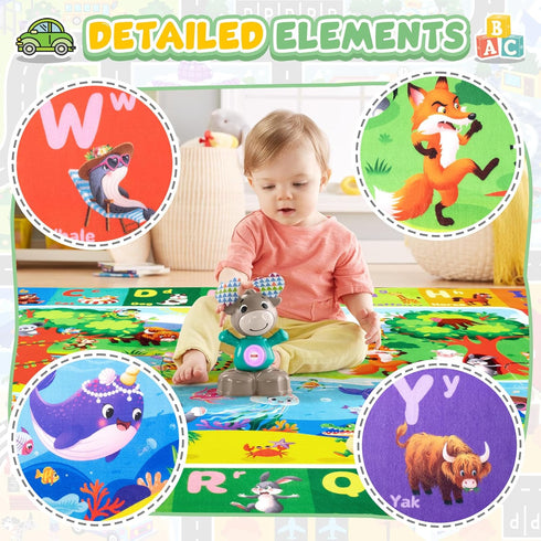 Rogara Kids Rug for Playroom, Educational Learning Play Mat, Soft Non-Slip Machine Washable ABC Alphabet Carpet