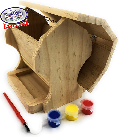 Matty's Toy Stop Paint-A-Barn Gift Set Bundle - Wooden Birdhouse & Bird Feeder (Includes Paints & Brushes) - 2 Pack