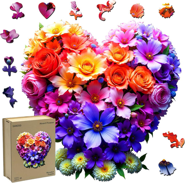 Wooden Puzzles for Adults, Heart Flower 200 Piece Unique Shaped Wood Puzzle,