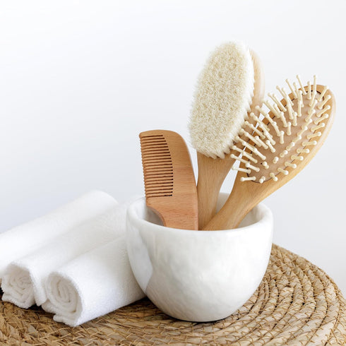 Set Wooden Hair Brush - Premium Baby Comb and Brush - Soft Natural Bristles - Organic Products - Perfect Registry Gift