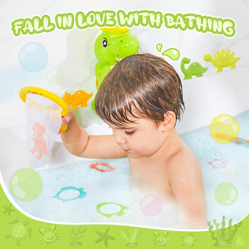 18months+ EKU Dinosaur Bath Toys for Kids Toddler Age Mold Free Water Wheels and Fishing Games Bathtub Tub Bath Time