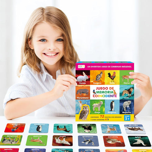 Hebayy 36 Pairs Animal Matching Game - 72PCS Spanish Flashcards, Educational Learning Toys for Preschool 4-6 Years