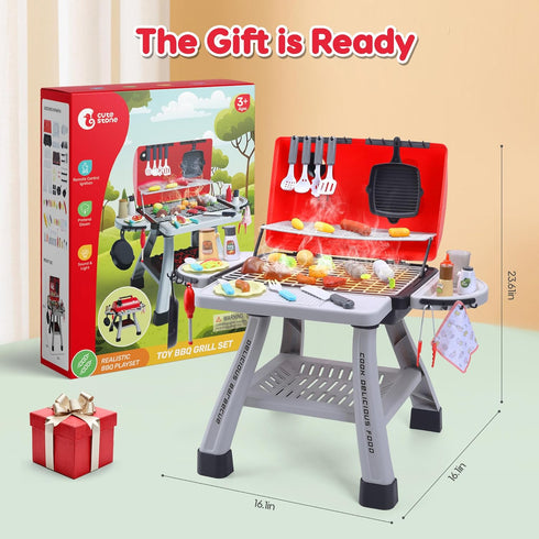 CUTE STONE Kids BBQ Grill Playset - Realistic Smoke Toy BBQ Grill with Accessories for Indoor Outdoor Pretend Play