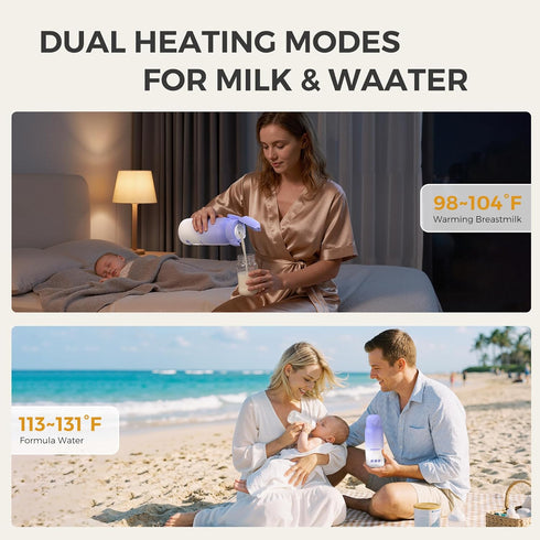 12 Portable Bottle Warmer for Travel, Dual Heating Modes, Instant Breastmilk, Formula, Water, Milk Warmer Bottle