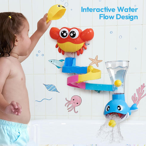 lalalark 7-in-1 Set 3-5 Bath Toys for Kids, Shower Bathtub Toy with Crab, Whale, Rotating Fish & Slide Track
