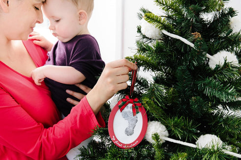 Pearhead Babyprints Double-Sided Christmas Ornament, First Holiday Keepsake Frame with Clean-Touch Ink Pad