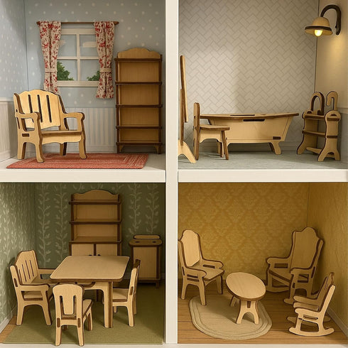 LOVEINUSA DIY Wooden Dollhouse Furniture Set, 3D Puzzle Miniature Room Accessories