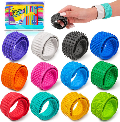 Fidget Toys for Kids Adults: Textured Silicone Slap Bracelets 12 Pack, Sensory