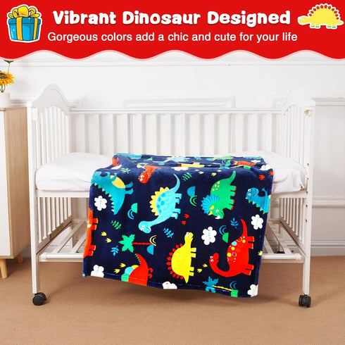 Lukeight Toddler Blanket 30x40 Inches - Cozy Plush Receiving Blanket for Boys and Girls, Dinosaur Design