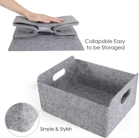 Welaxy Storage Baskets Collapsible Felt Storage Bins with Handles for Kids Toys, Books, Clothes, Makeup (Gray x 3)