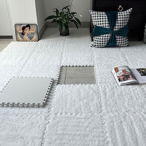 12 16 Gangdise PCS Thickened Plush Interlocking Floor Mat Fluffy Square Tiles EVA Foam Matswith Edgings Soft Anti-Slip