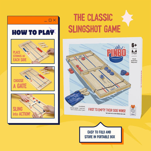 (18") 2 Pinbo Sling Puck Game Premium Wooden Foldable Board | Player Tabletop Game for Adults & Kids | Travel Friendly