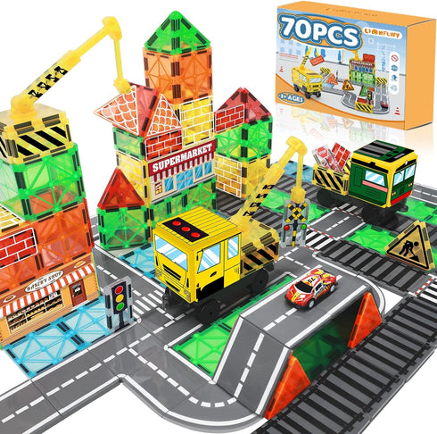 LionFuny 70Pcs Magnetic Tiles Magnetic Building Blocks, Building Toys for Kids Ages