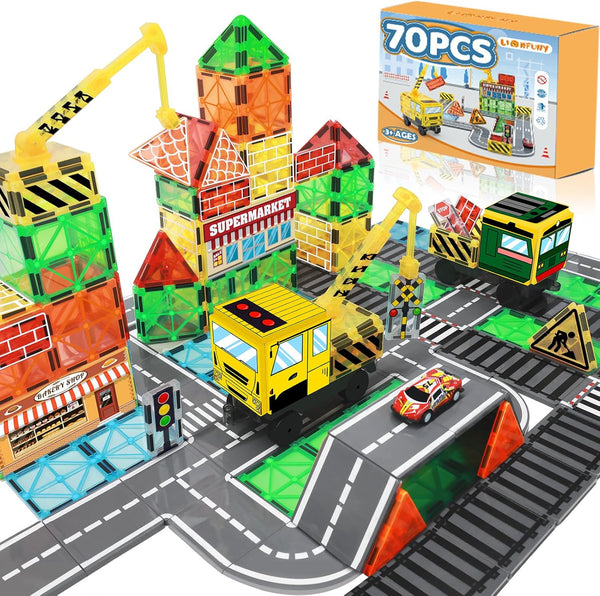 LionFuny 70Pcs Magnetic Tiles Magnetic Building Blocks, Building Toys for Kids Ages