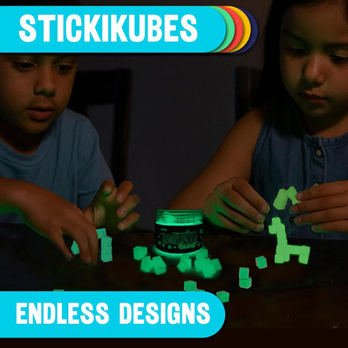 KOMARC GAMES StickiKubes, Mini Stacking Cubes That Stick to Anything, Non Toxic Kid Safe Sticky Blocks, 125 Cubes