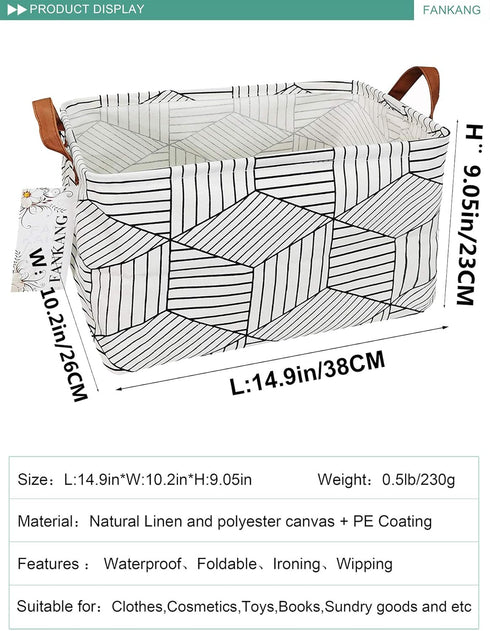 FANKANG Foldable Canvas Laundry Basket, Nursery Hamper with Waterproof PE Coating for Storage, Office, Bedroom (L,