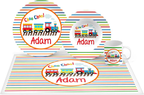 Personalized Train Plate Set, Bowl, Placemat, Mug, Mealtime, Dinner, Dinnerware - Choose