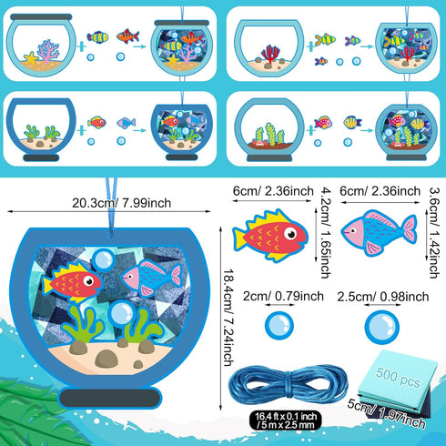 24 Sets Fishbowl Paper Crafts for Kids, DIY Aquarium Tissue Paper Sign Craft Kit, Fun Home Activities (4 Styles)