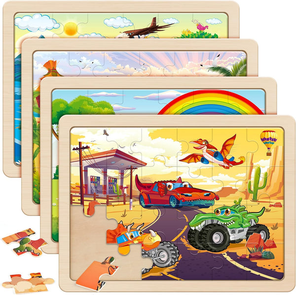 SYNARRY Large Wooden Monster Truck Puzzles for Kids Gift Box(12.2*9.4 in), 24