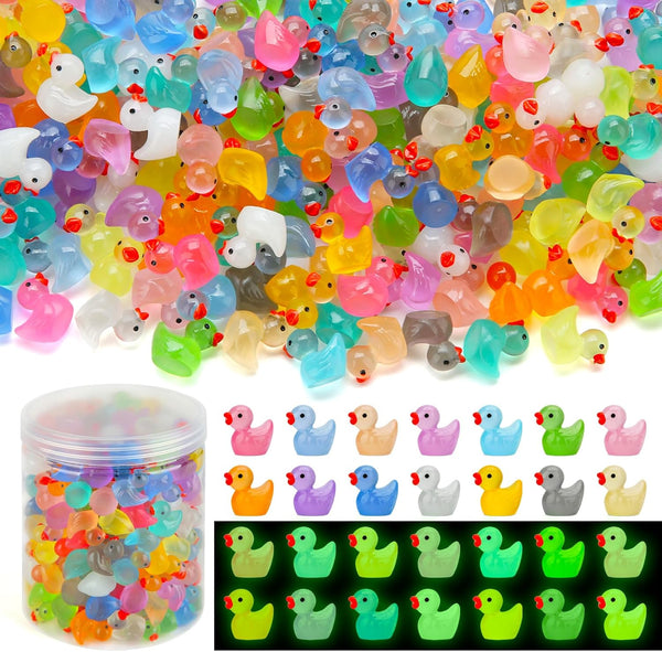 240pcs Luminous Mini Resin Ducks, Glow in The Dark Tiny Duck Figures for Dollhouse Decor, Aquarium Craft Gifts