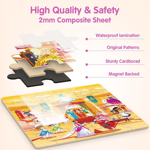 SYNARRY Princess Fairy Party Magnetic Puzzles - 36 Pieces Travel Puzzles for Kids Ages 3-6 Birthday Gifts