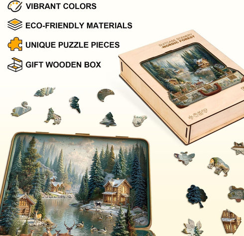290 13.4 12.9in Suitcase Scenery-Nordic Forest Wooden Christmas Puzzles Adults, Pieces Wood Puzzle with Unique Animal